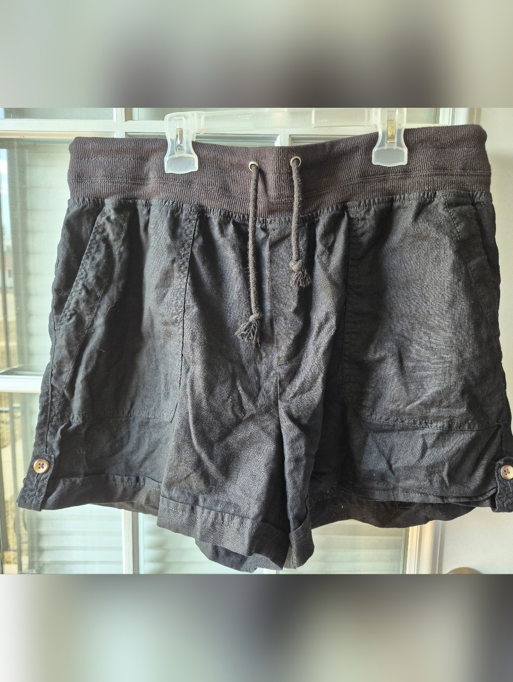 Joe Fresh Women's Black Linen Drawstring Shorts - Picture 1 of 4